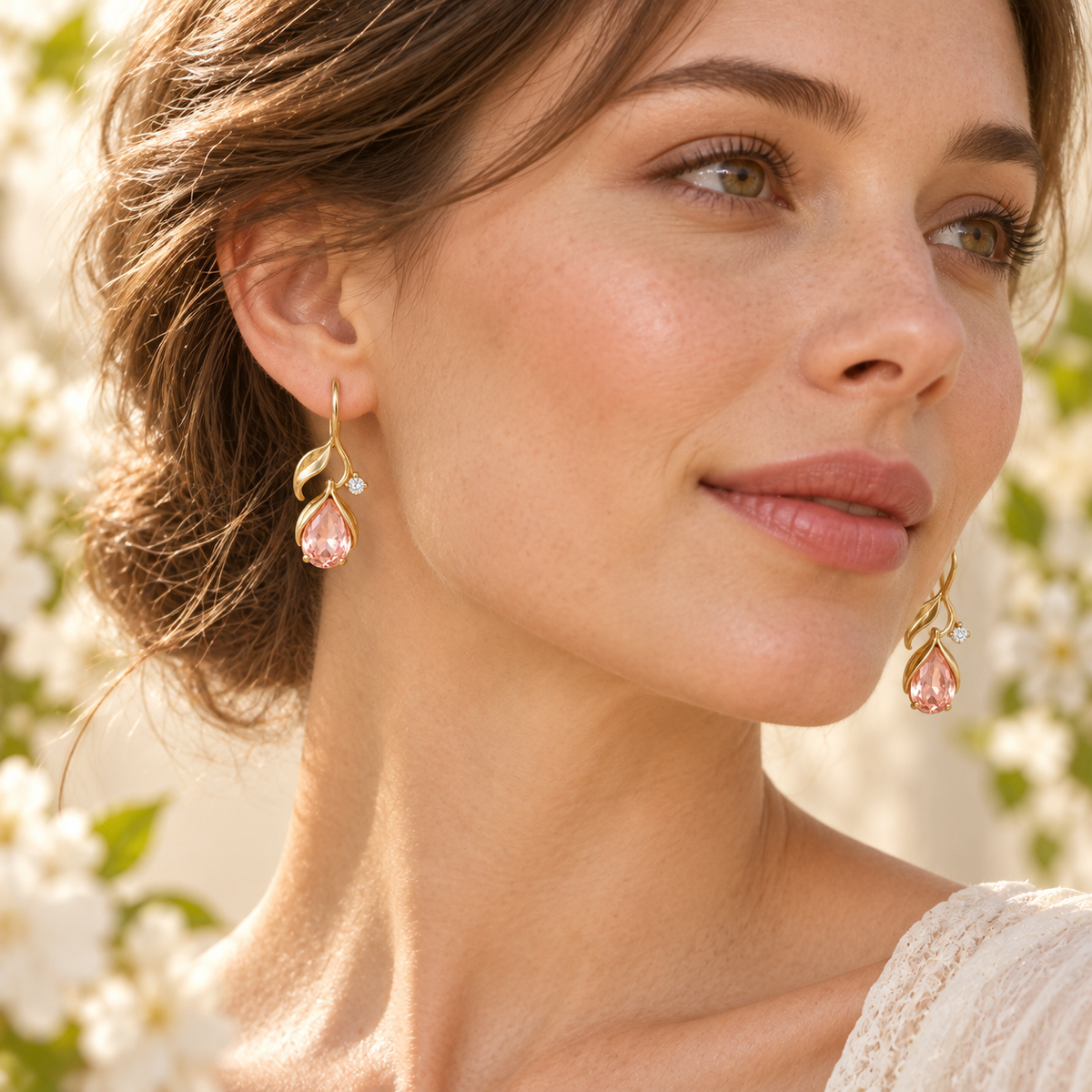 VARUNIQOK® Bloomtide Bud Earrings worn styling view