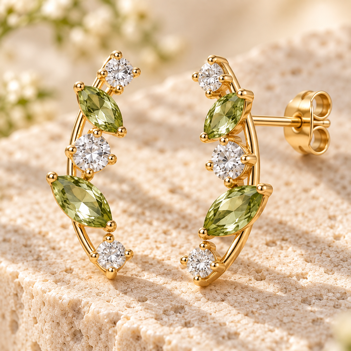 VARUNIQOK® Liora Fernline Ear Climbers gemstone detail