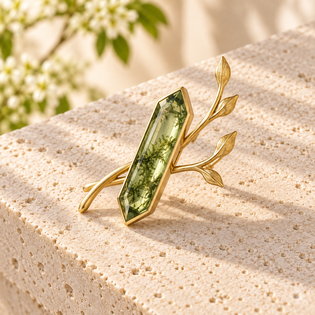 VARUNIQOK® Nivelle Moss Prism Brooch second angle view