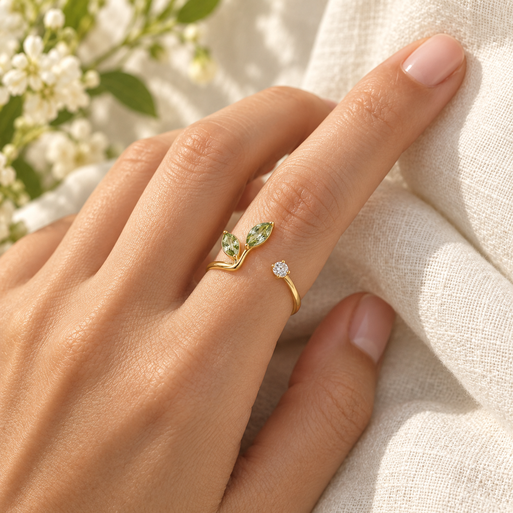 VARUNIQOK® Verdelle Seedlight Ring worn styling view